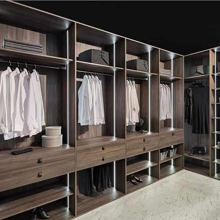 closet with LED lighting strips