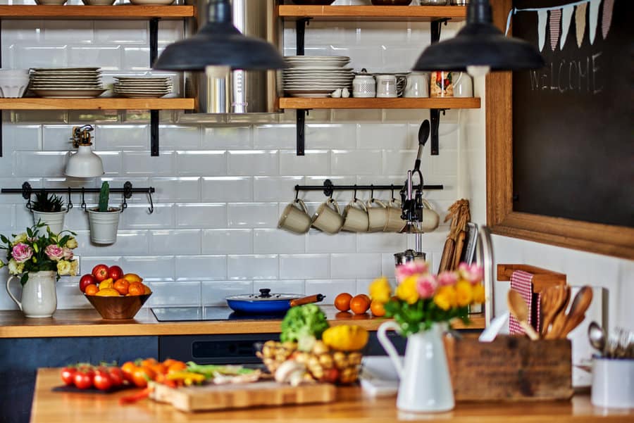 rustic kitchen with wood countertop