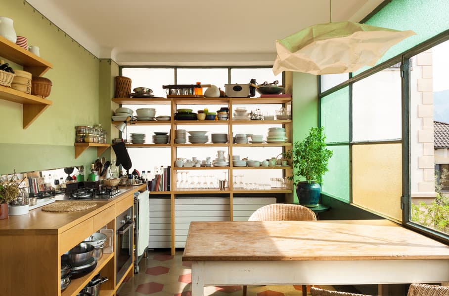 rustic kitchen with wood countertop