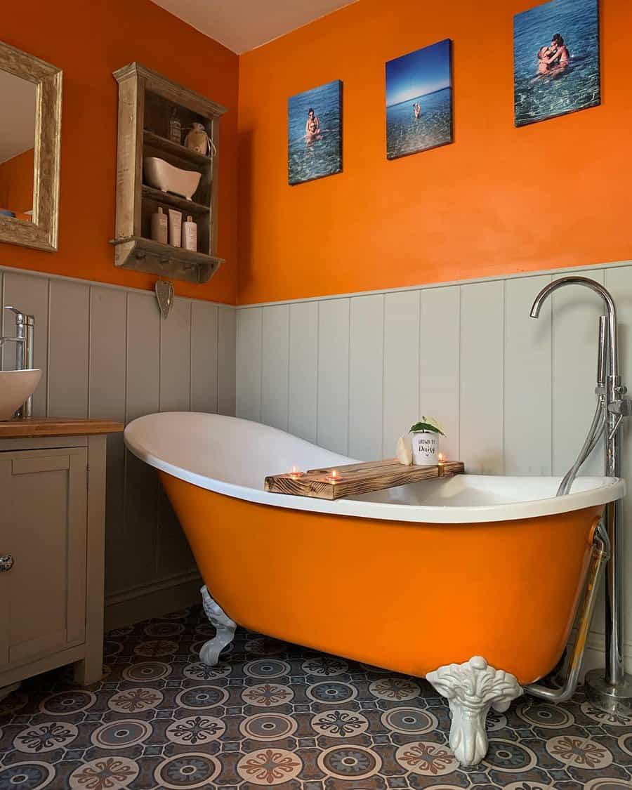 Bright orange bathroom walls