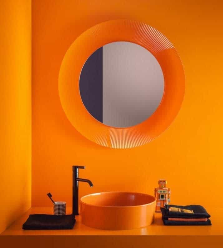 Bright orange bathroom walls