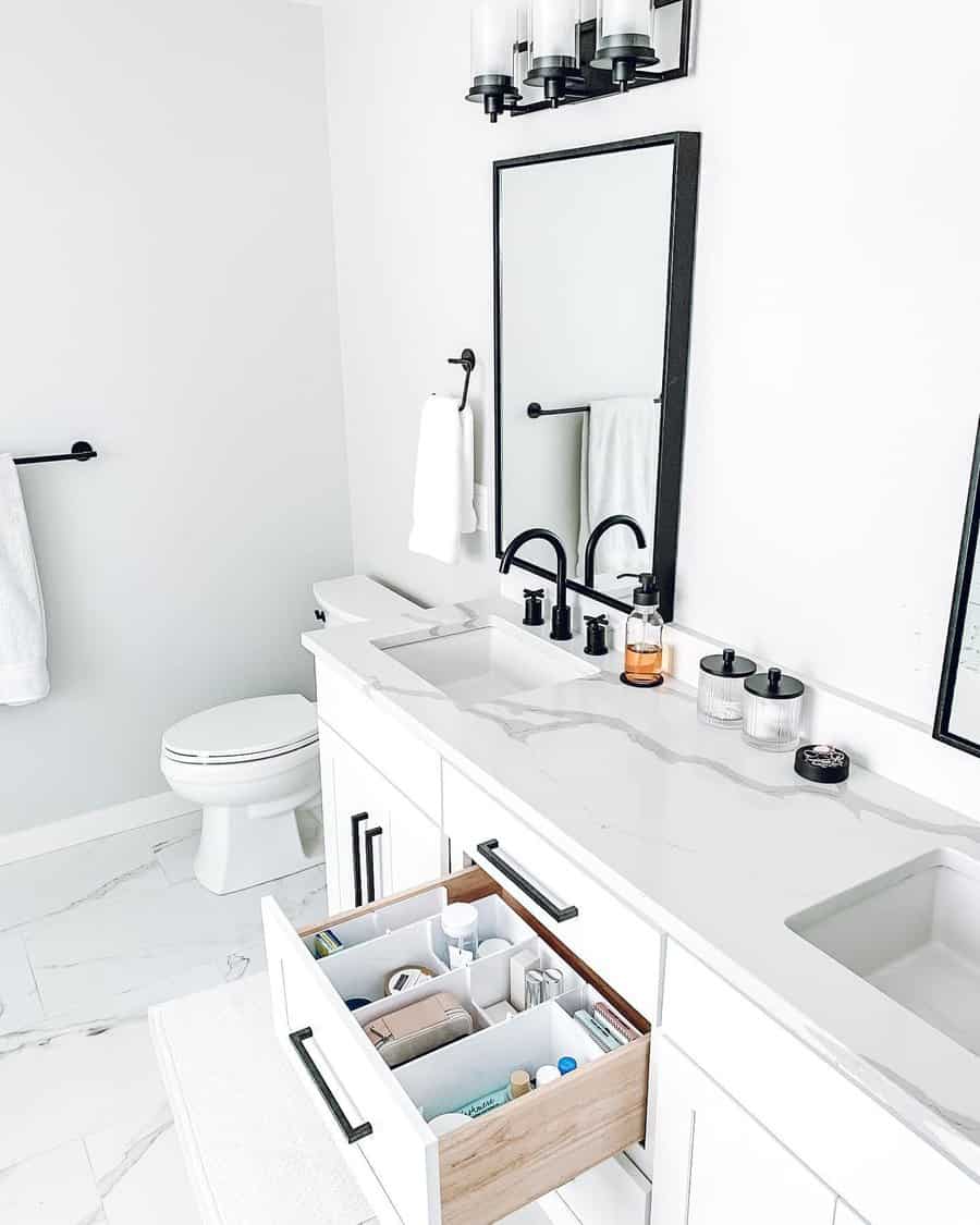 Bathroom cabinet with marble countertop