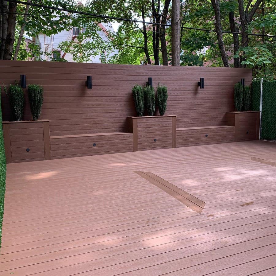 Deck bench with planter boxes