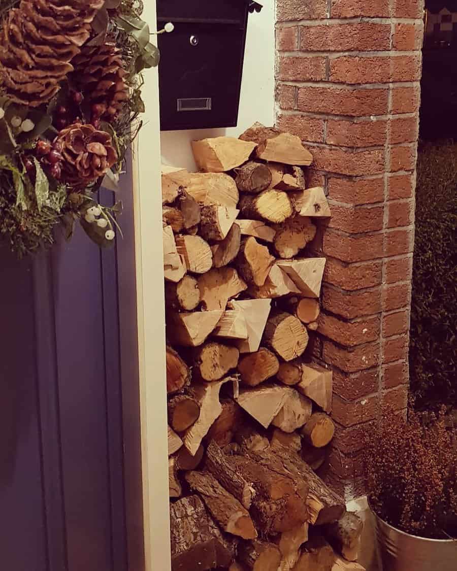 recessed firewood shelves