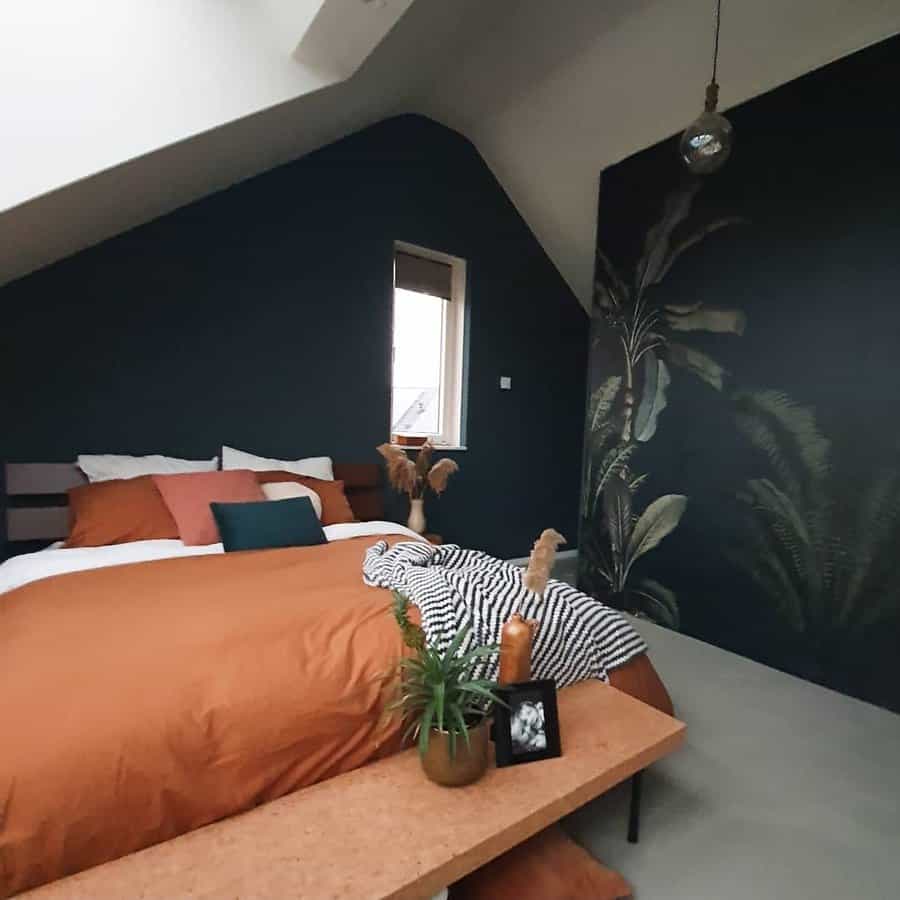 Attic bedroom with color accent wall