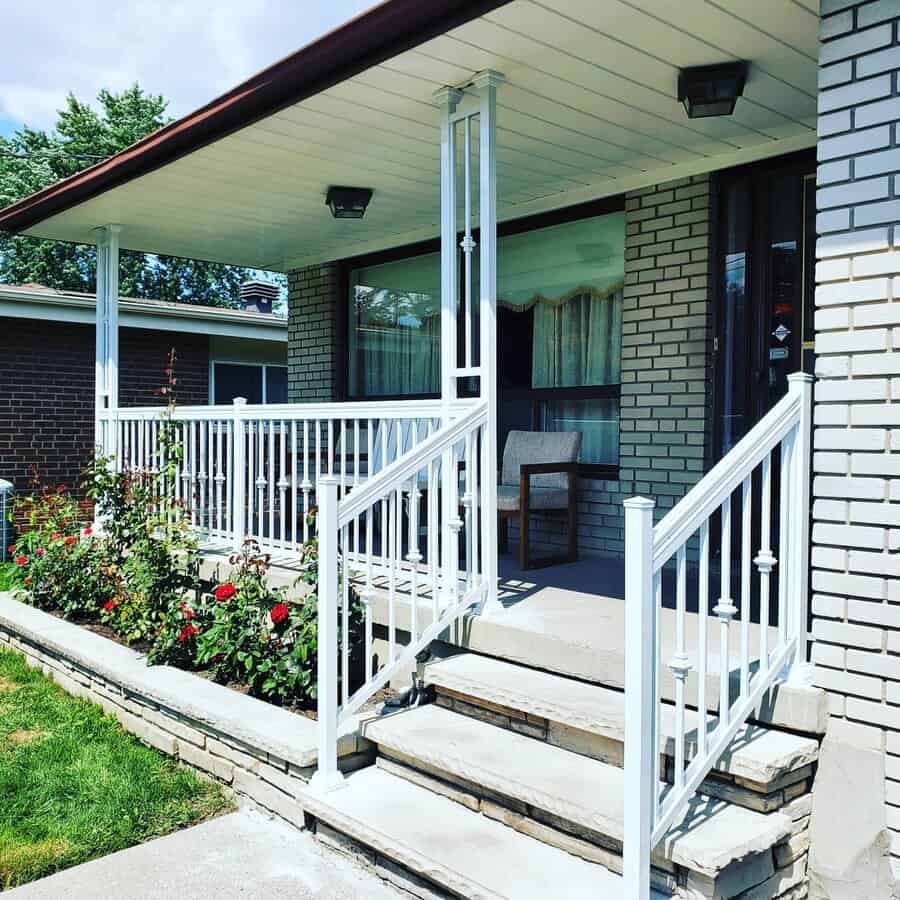 Classic white porch railing