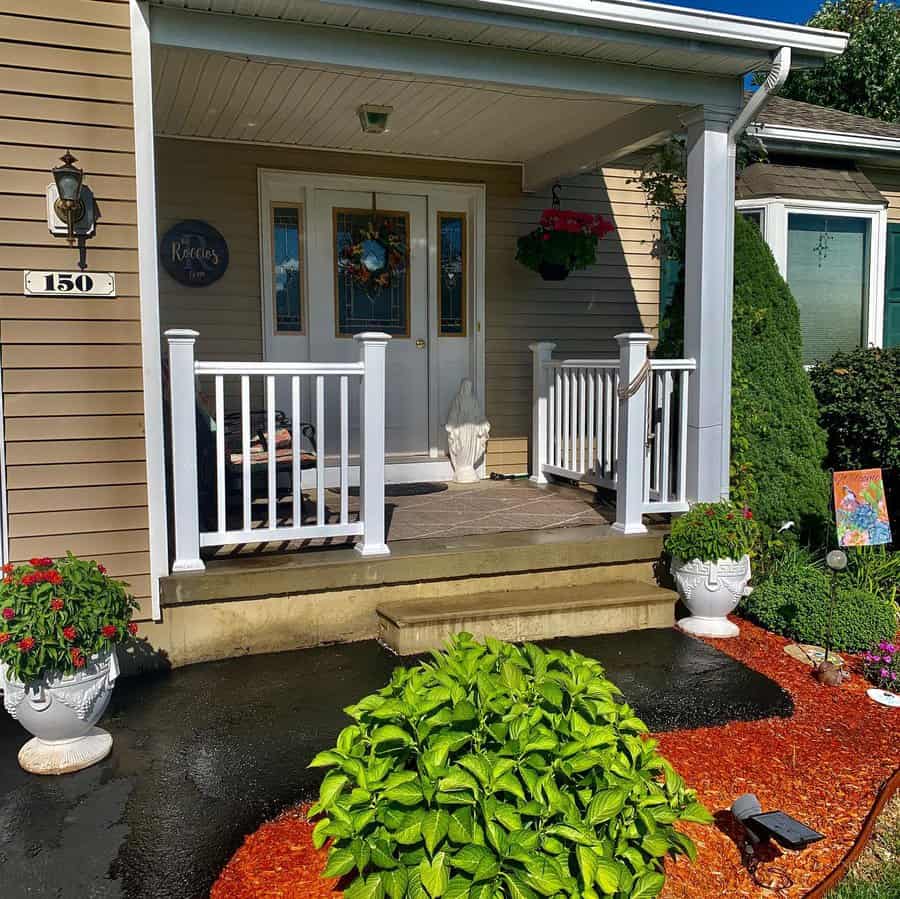 Classic white porch railing