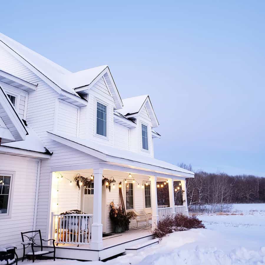 Classic white porch railing