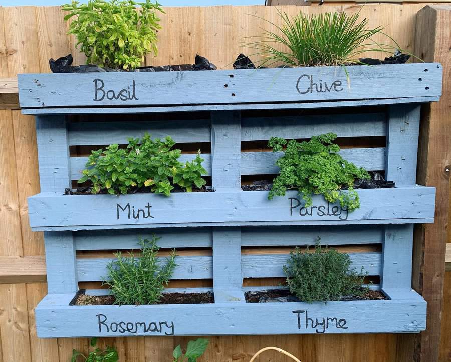 Wood pallet vertical container garden