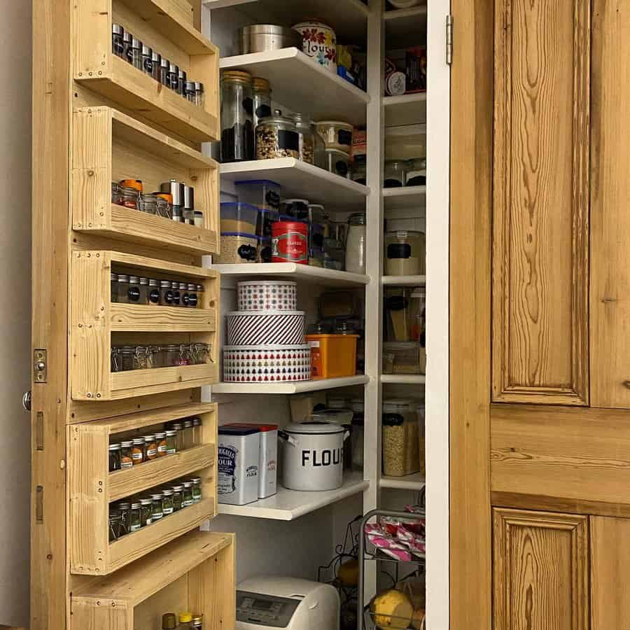 pantry closet with spice rack
