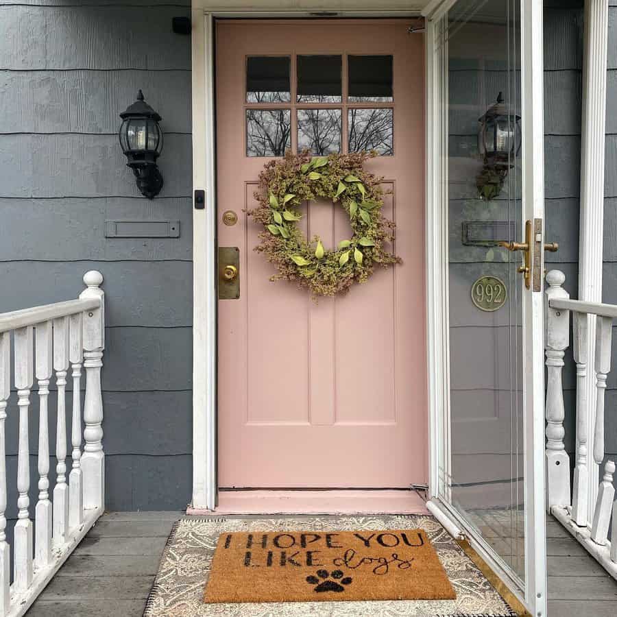pastel pink front door