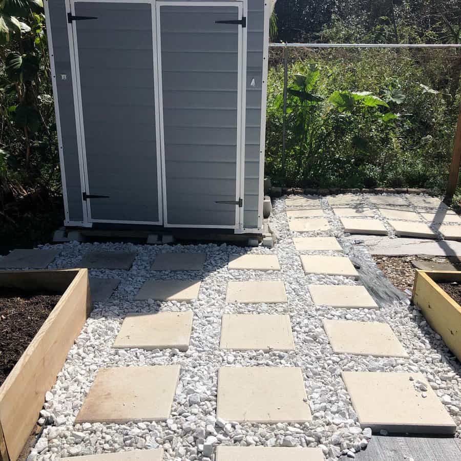 paver walk path with pebbles