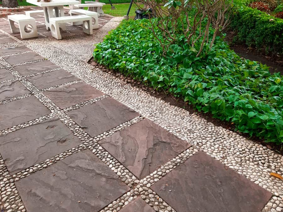 Pebbled floor with stone path