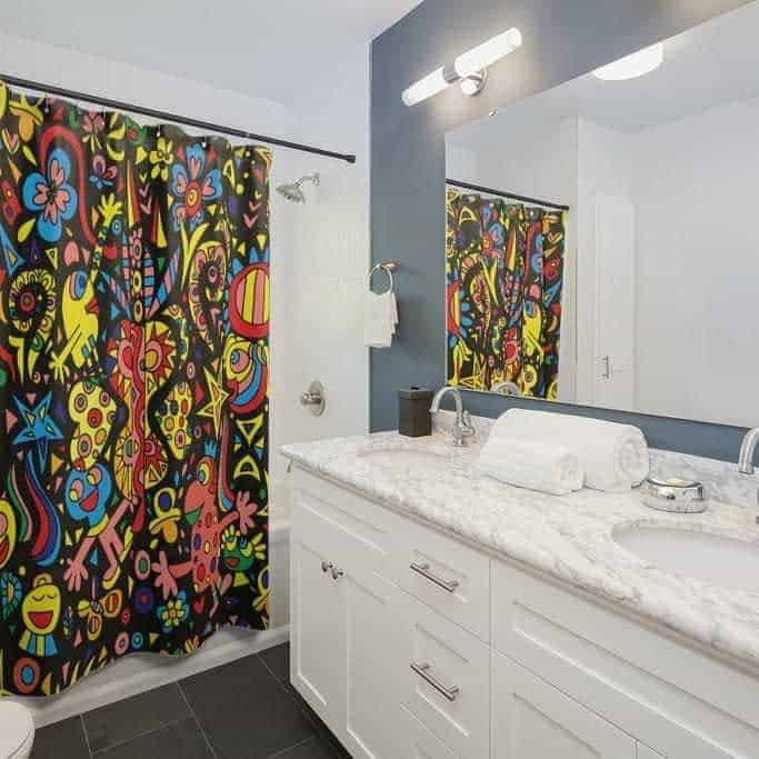 Cartoon themed shower curtain