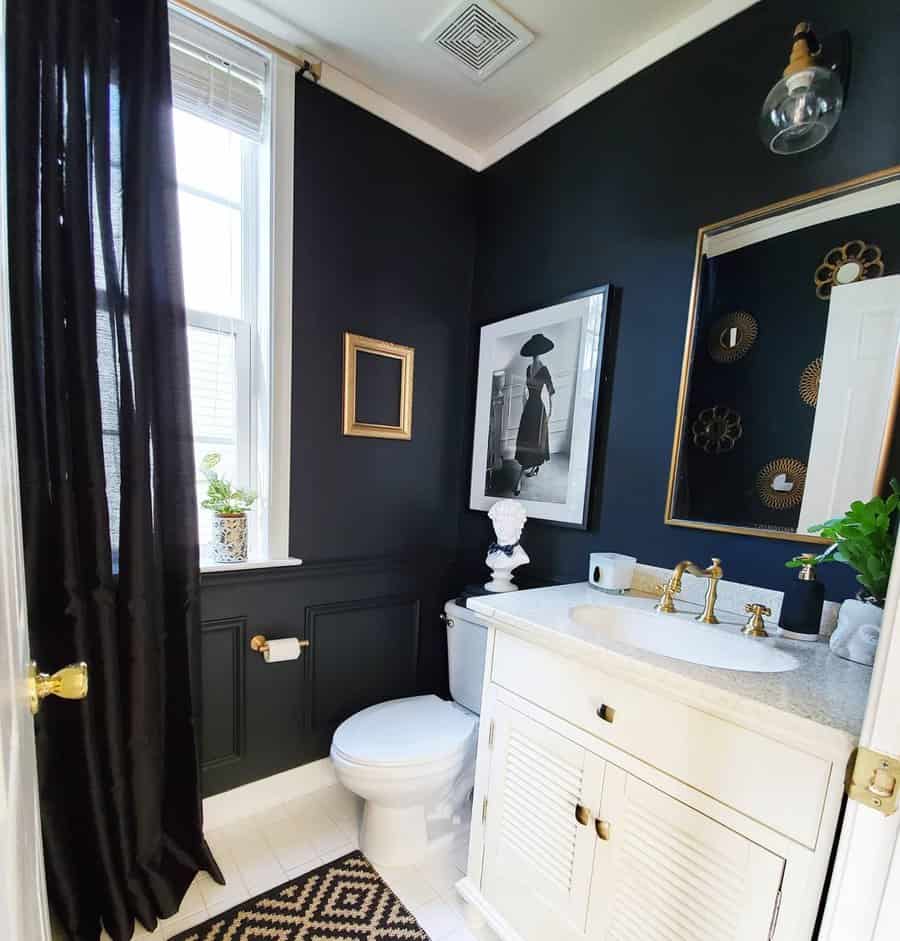 Black and white wall art in bathroom