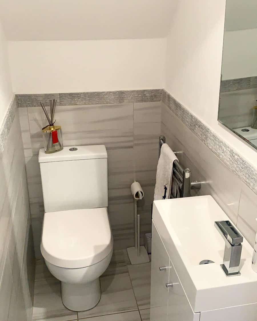 grey bathroom with mosaic tiles
