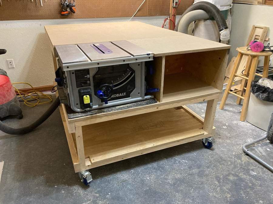 Organized garage with tool storage and workbench