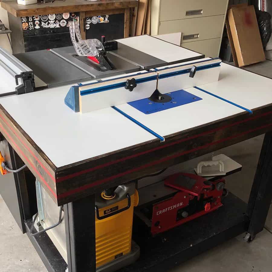 Workbench with table saw and storage