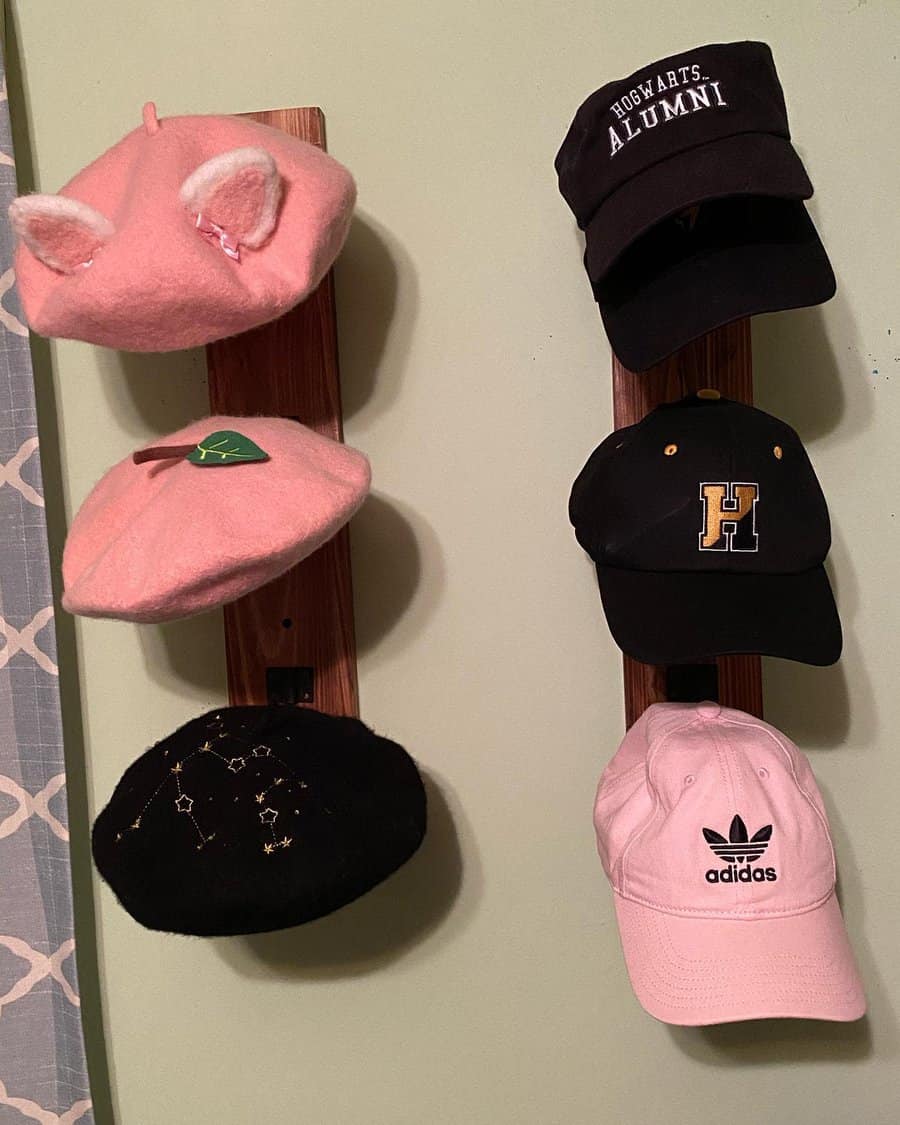 Wooden wall mounted hat rack