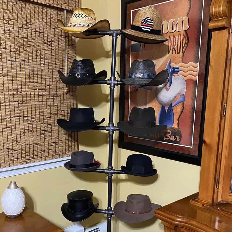 Industrial metal tube hat rack