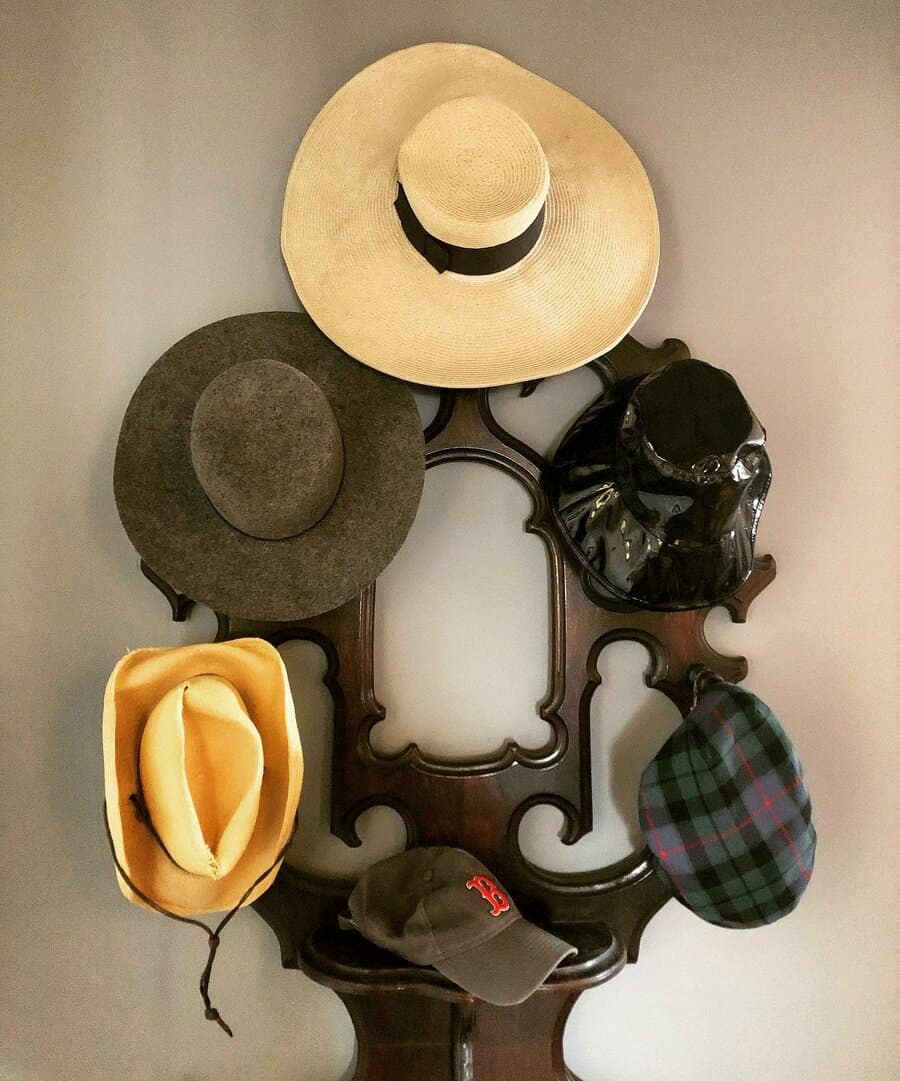 Wooden wall mounted hat rack