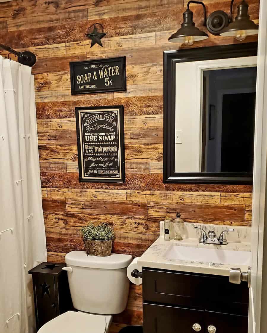 Compact bedroom with shiplap headboard and striped rug