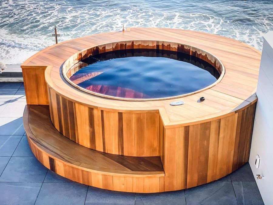 Redwood decks for hot tub