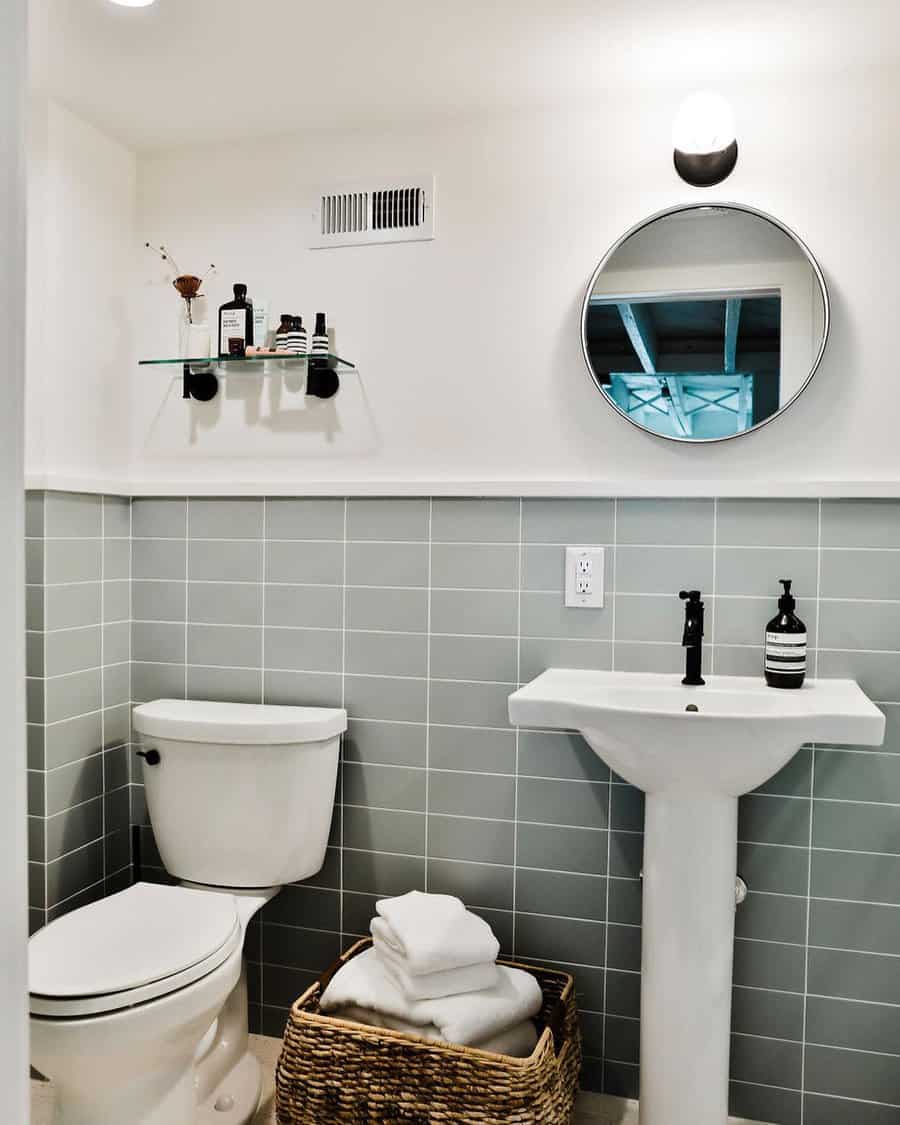 Basement Bathroom With Black Fixtures