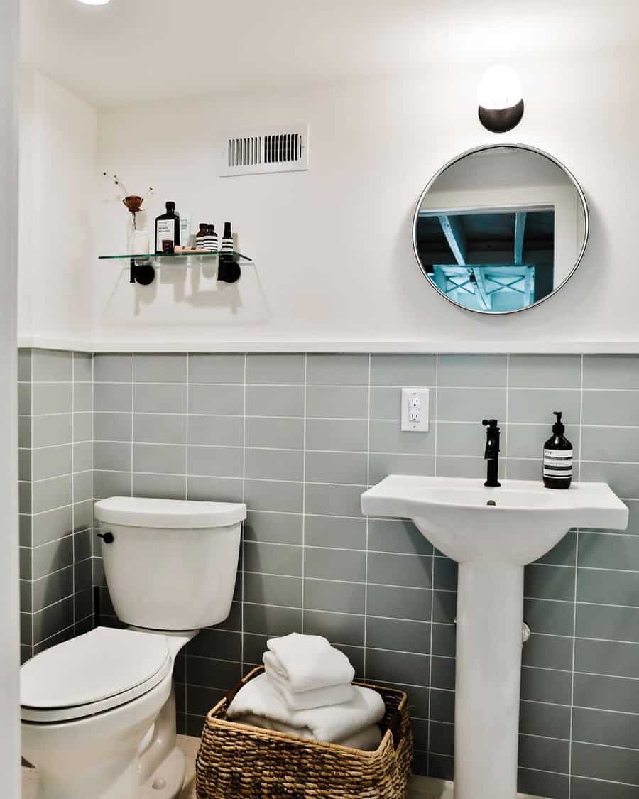 Basement bathroom with black fixtures