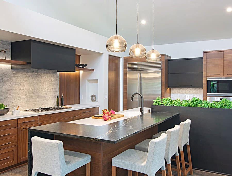 Modern kitchen with pendant lighting