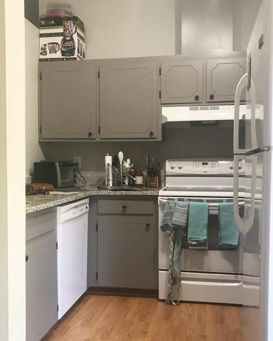 small kitchen with monochromatic palette