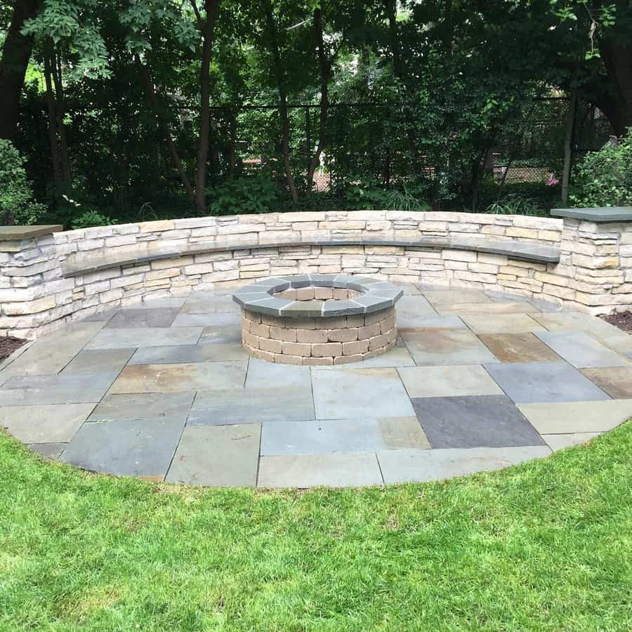 Brick patio with curving pat