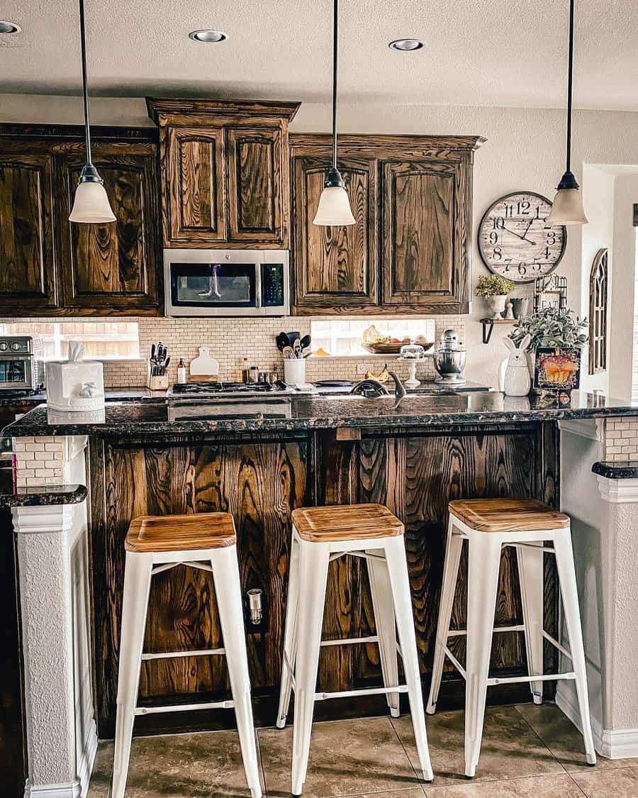 farmhouse kitchen with dark wood furniture