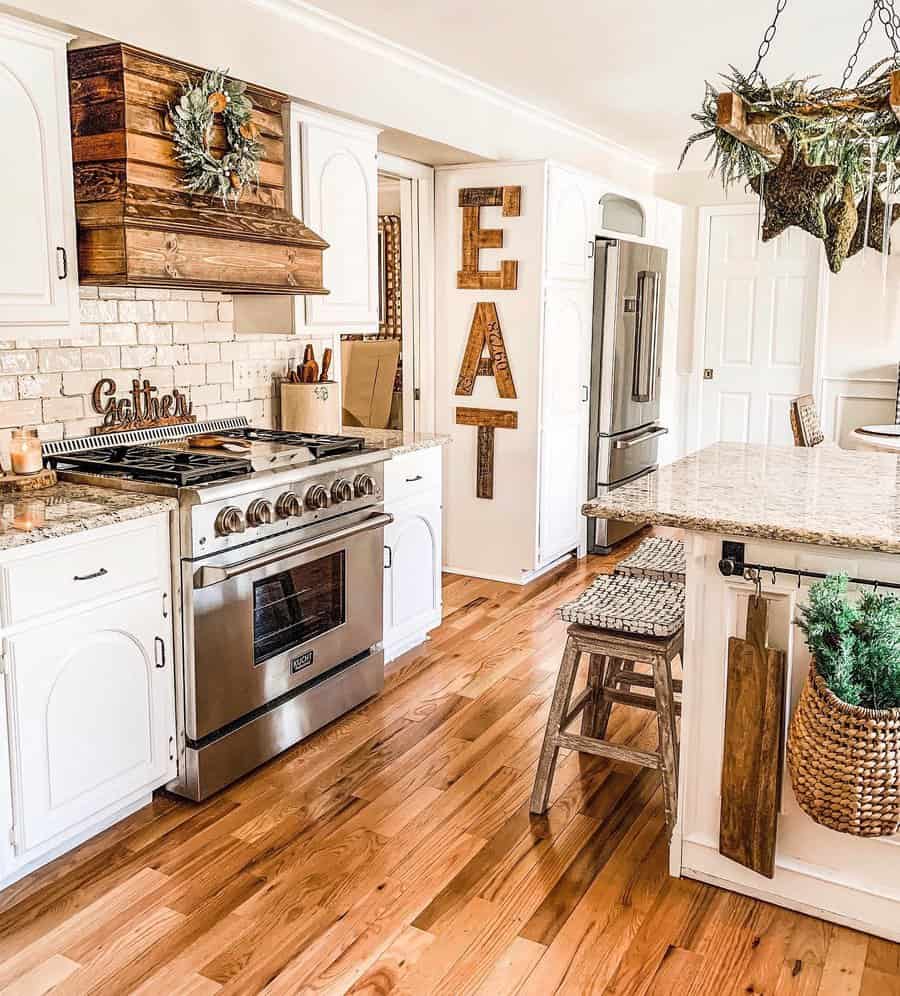 Farmhouse kitchen with natural wreath