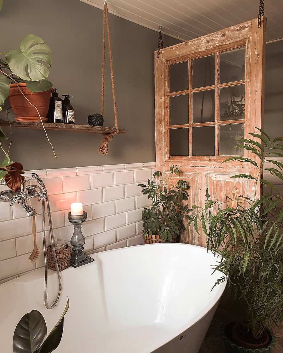 Grey bathroom with wood accents