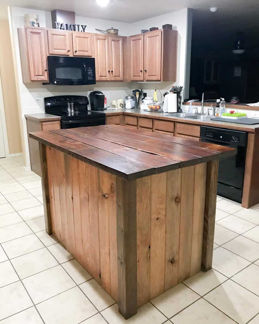 kitchen island made of reclaimed wood