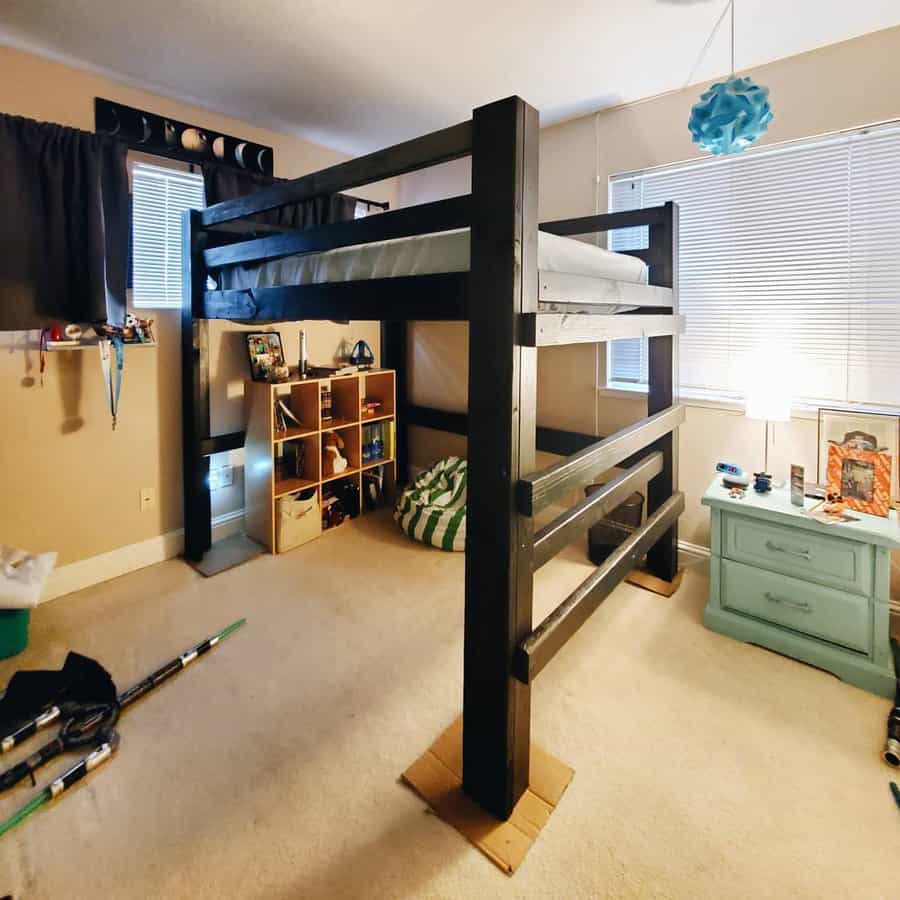 kids' loft bed with toy storage