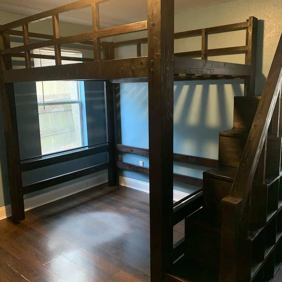 Loft bed with built-in shelves