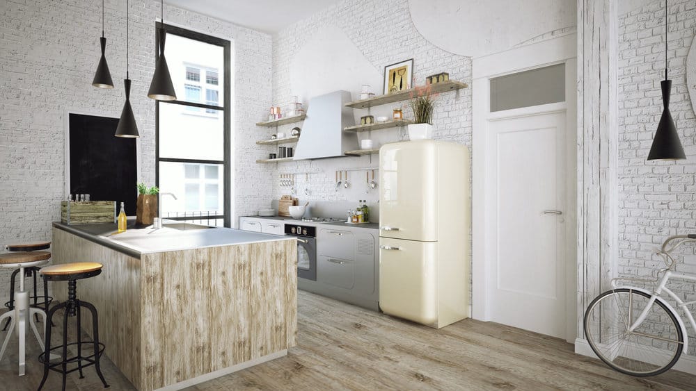 Rustic  kitchen with exposed brick wall