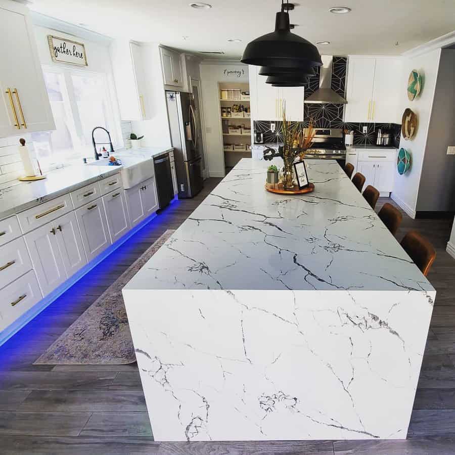 white kitchen with LED strip lighting