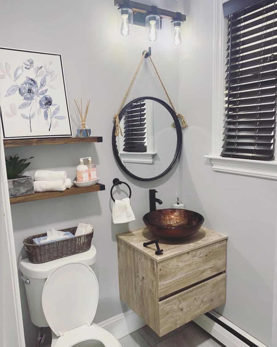 Half Bathroom With Toiletries On The Shelf