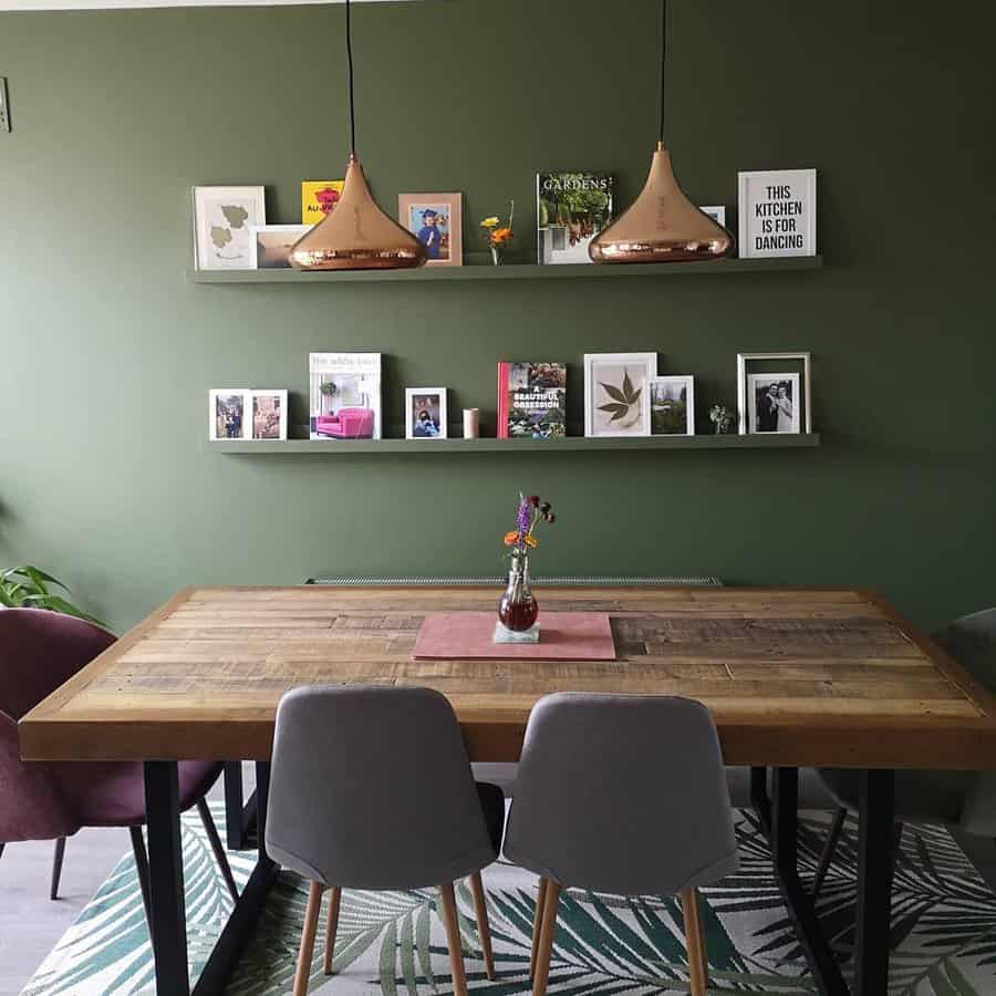 dining room wall with styling shelves 