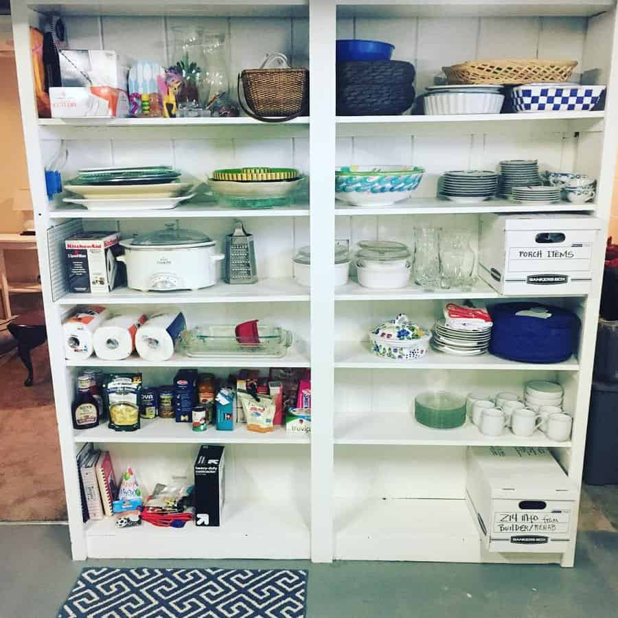 Basement cookware shelf