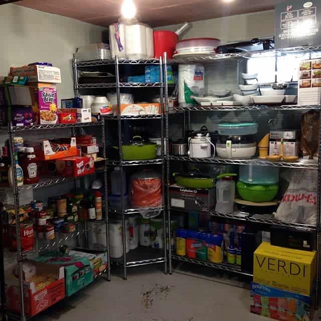 Basement cookware shelf