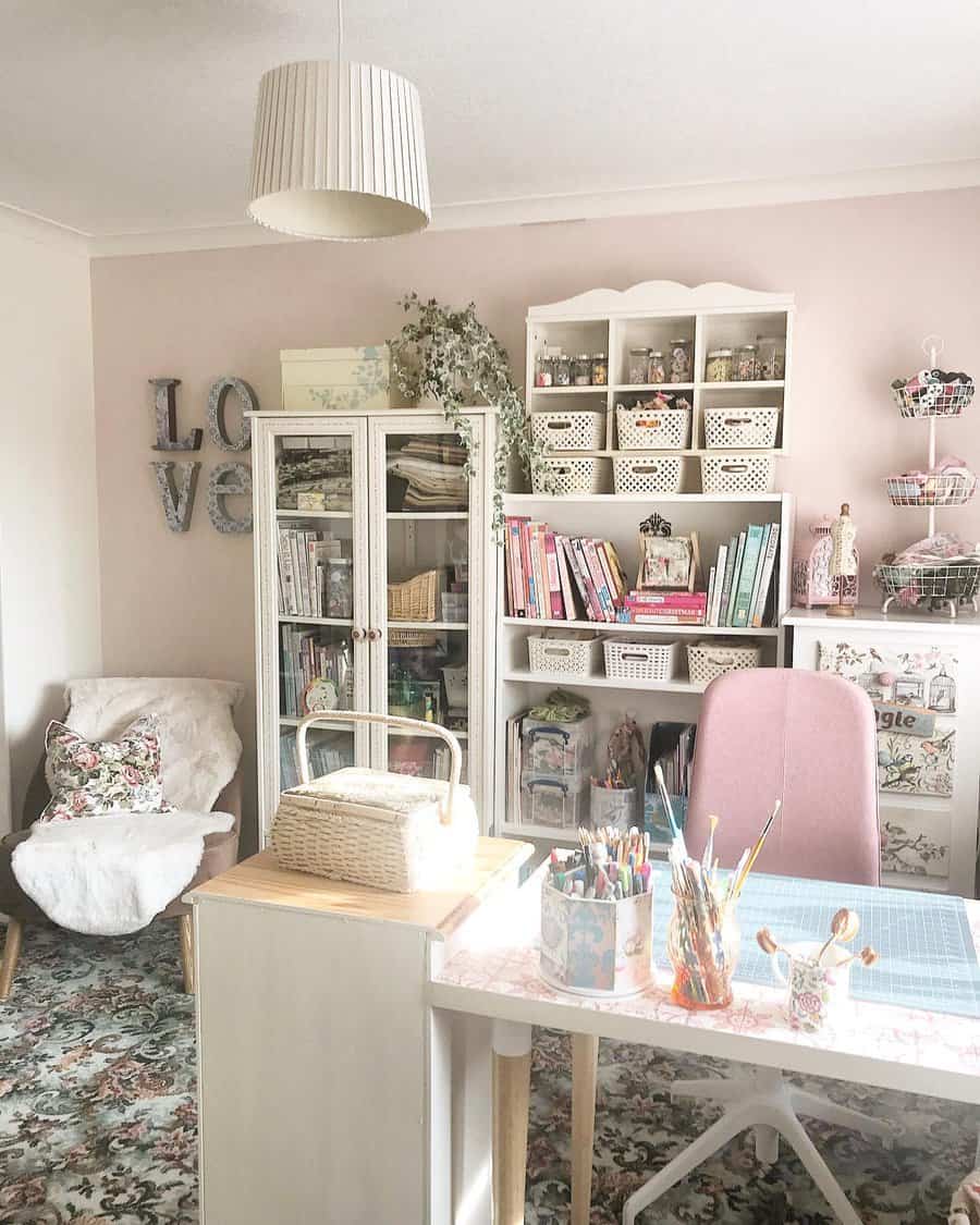 Vintage style crafting room with pastel tones