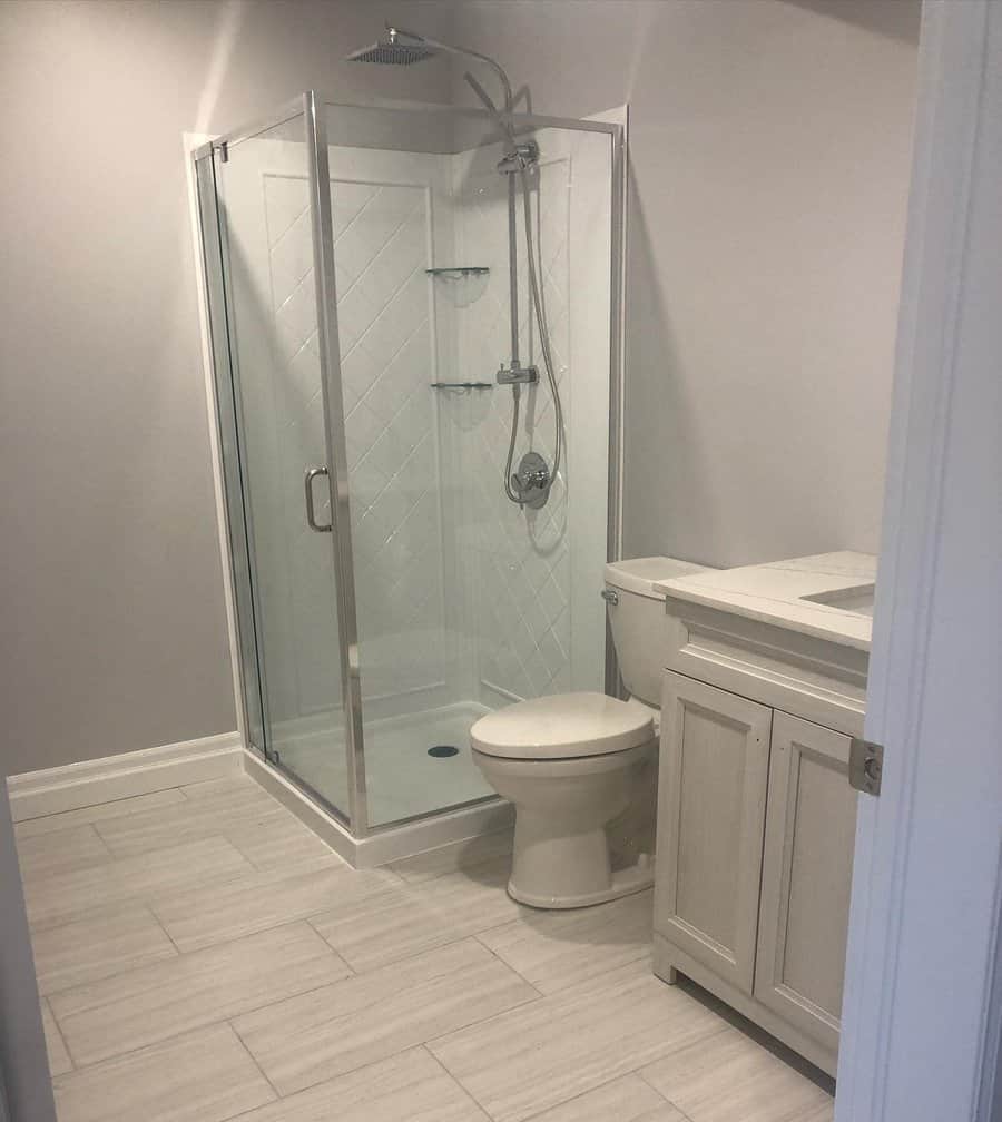 Basement bathroom with shower corner