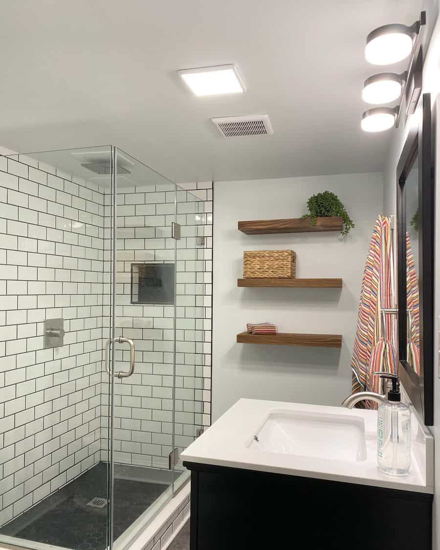 Basement bathroom with graphic tiles 