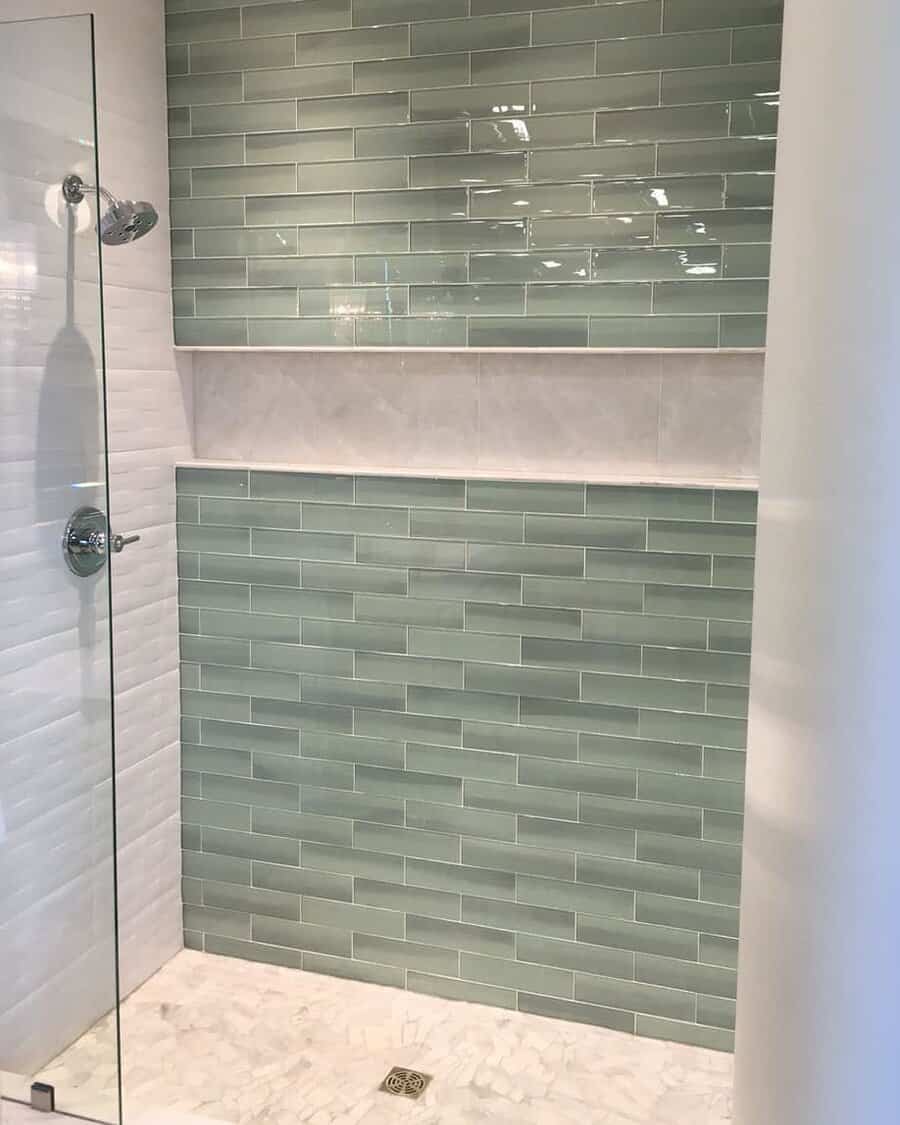 Green beveled subway tiles