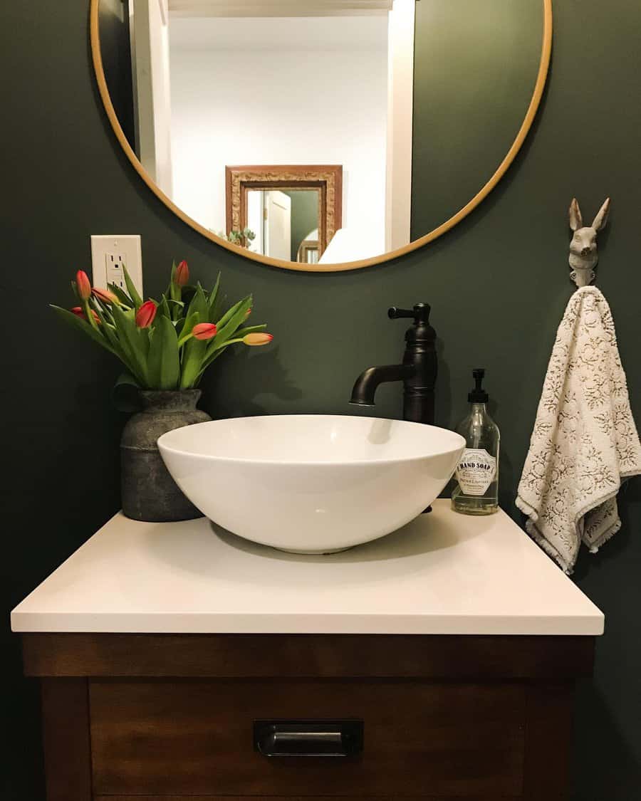 Half bathroom with fresh flowers