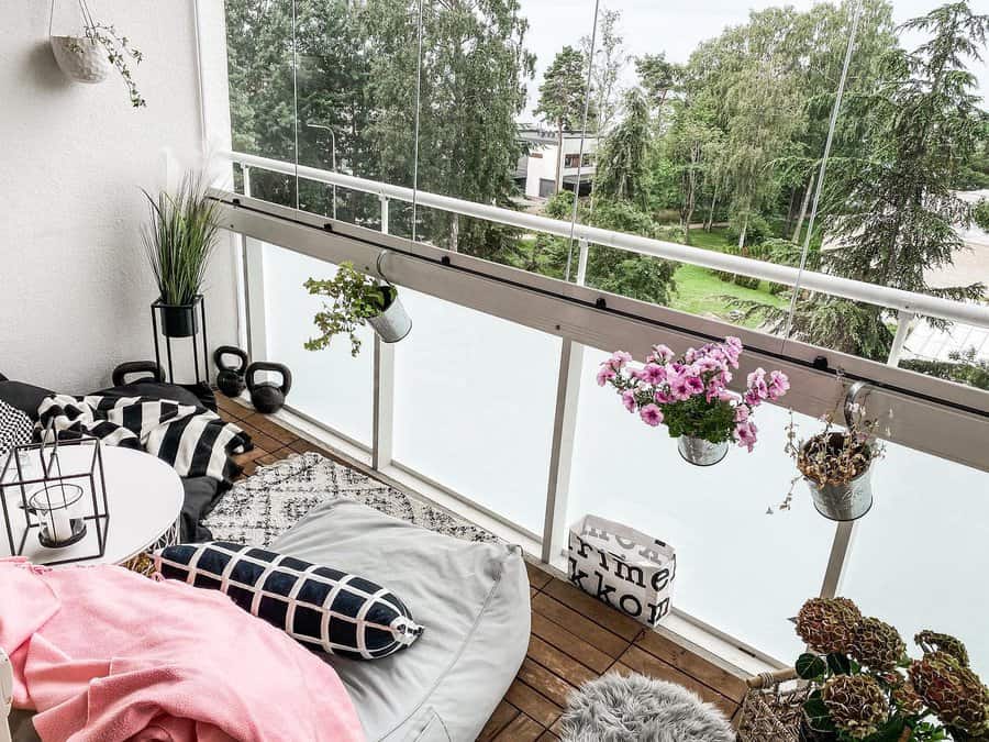 apartment patio with throw pillows